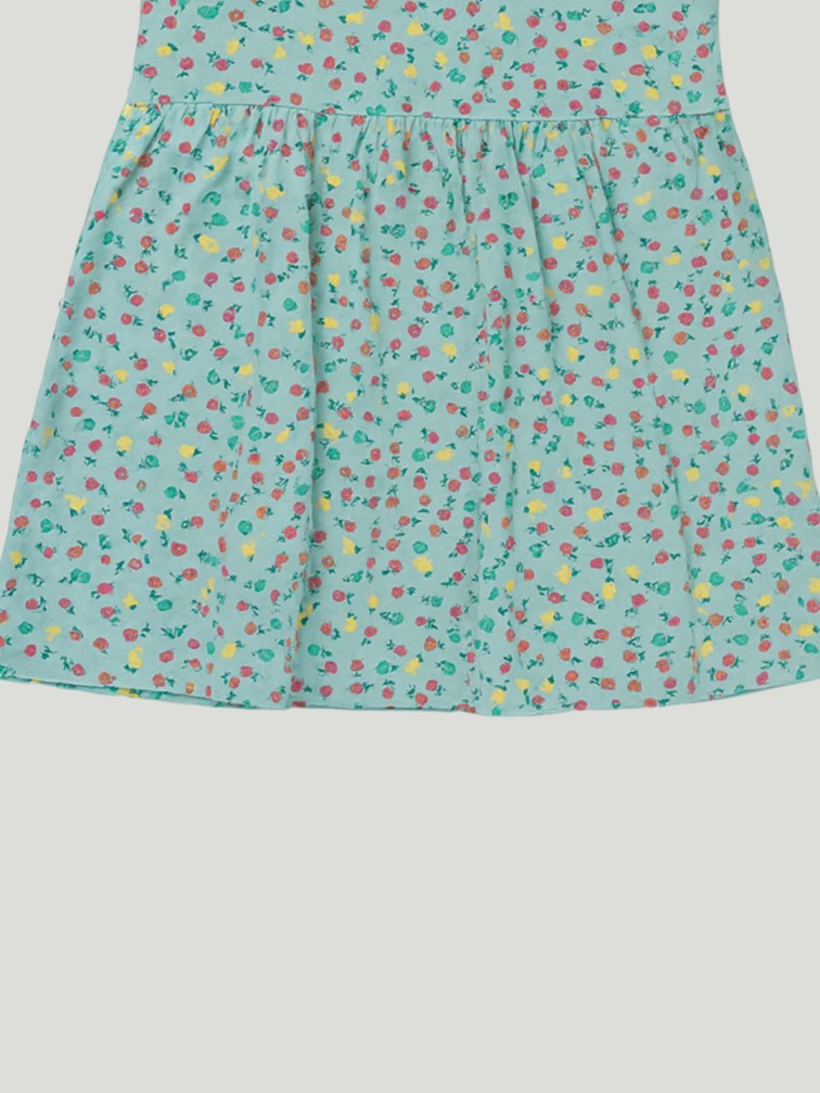 Kidbea Girls Cotton Frock | Soft & Breathable Fabric | Flutter Sleeve Casual Wear for Kids | Teal