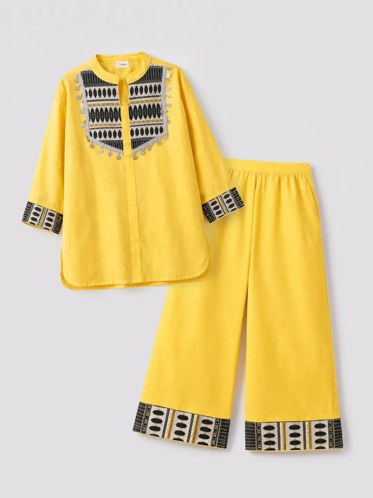 Girls Yellow Kurta Pant Set | Kids Festive Ethnic Outfit