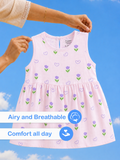 BambooTEC™ Bamboo Muslin Baby Frock – Tulip & Heart Print, Soft & Breathable Dress