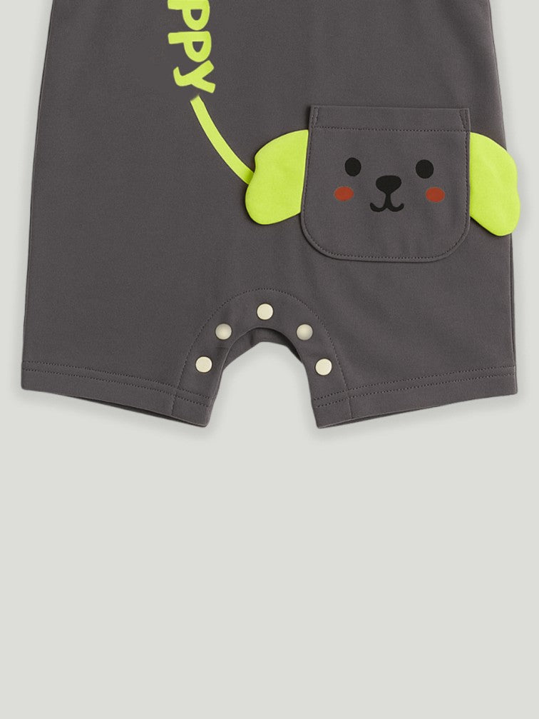 Kidbea Unisex Dungaree Set in Grey – Adorable Puppy Print Overalls with Soft White T-Shirt for Infants