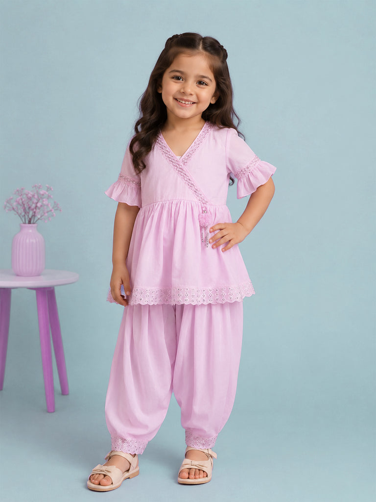 Girls Pink Ethnic Kurta & Dhoti Set – Embroidered Festive Wear