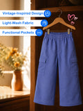 Unisex Blue Cotton Kids Cargo Jogger Pants – Comfortable Everyday Bottomwear