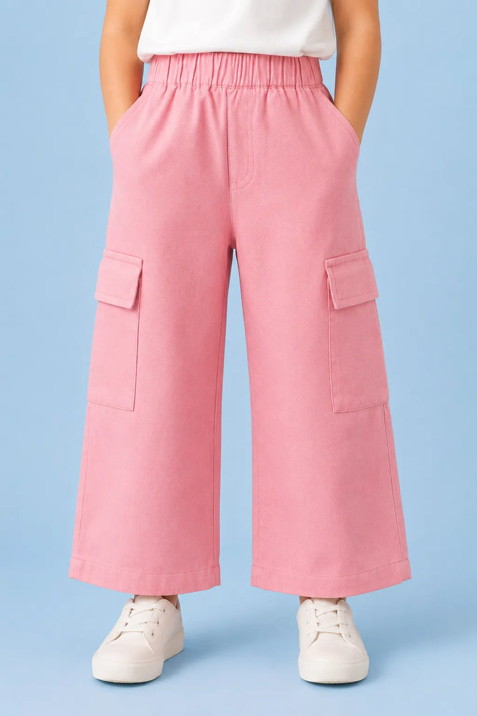 Girls Pink Cotton Cargo Pants – Comfortable & Stylish Everyday Bottomwear