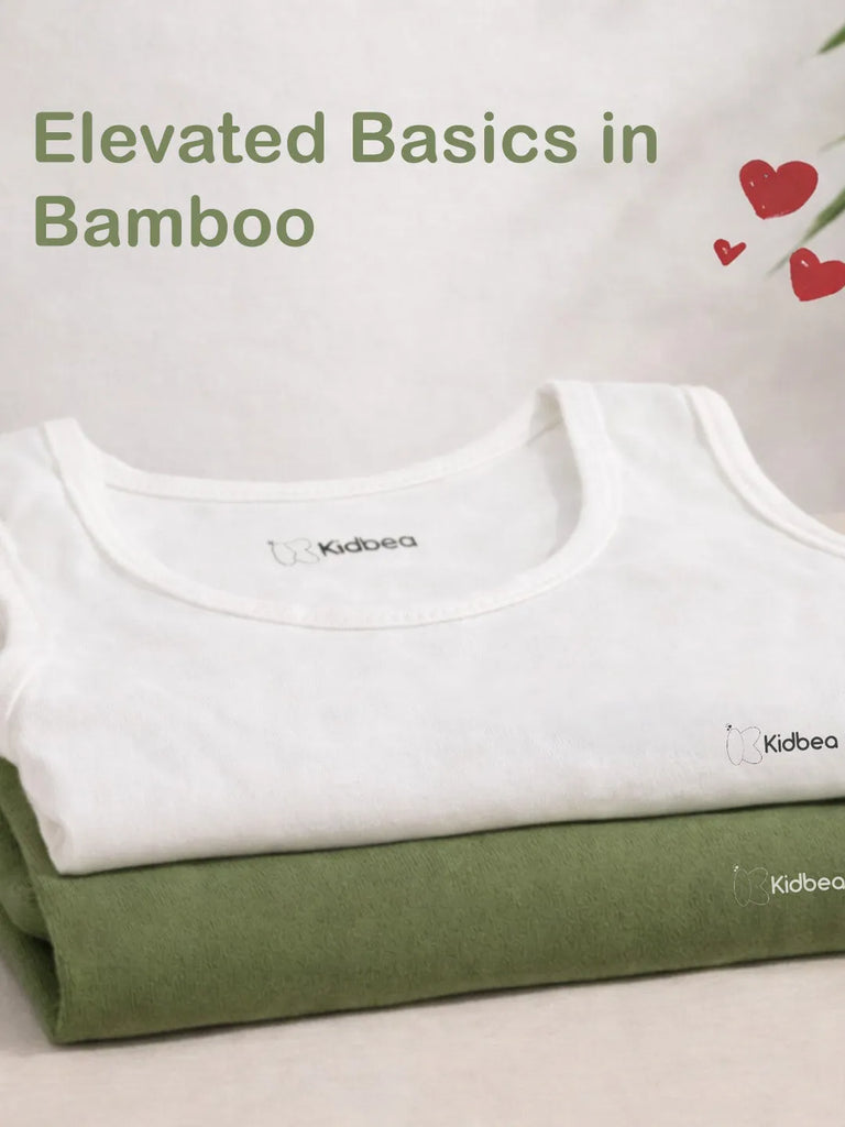 Bamboo Vest for Kids Pack of 2 (Olive Green & White) – Soft, Breathable & innerwear