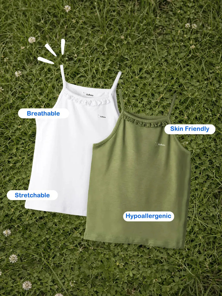 Bamboo Camisole for Kids Pack of 2 (Olive Green & White ) – Soft, Breathable & innerwear