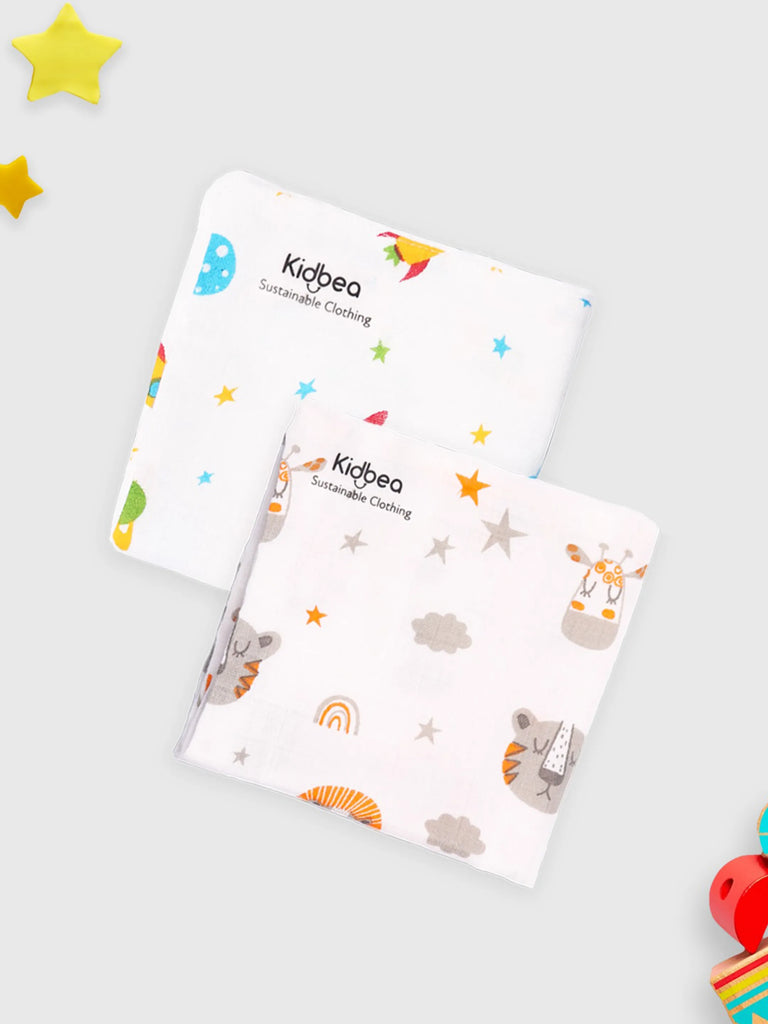 Muslin Premium ultra Soft doubled layer Napkin Multicolor - Pack of 2 | Tiger & Space