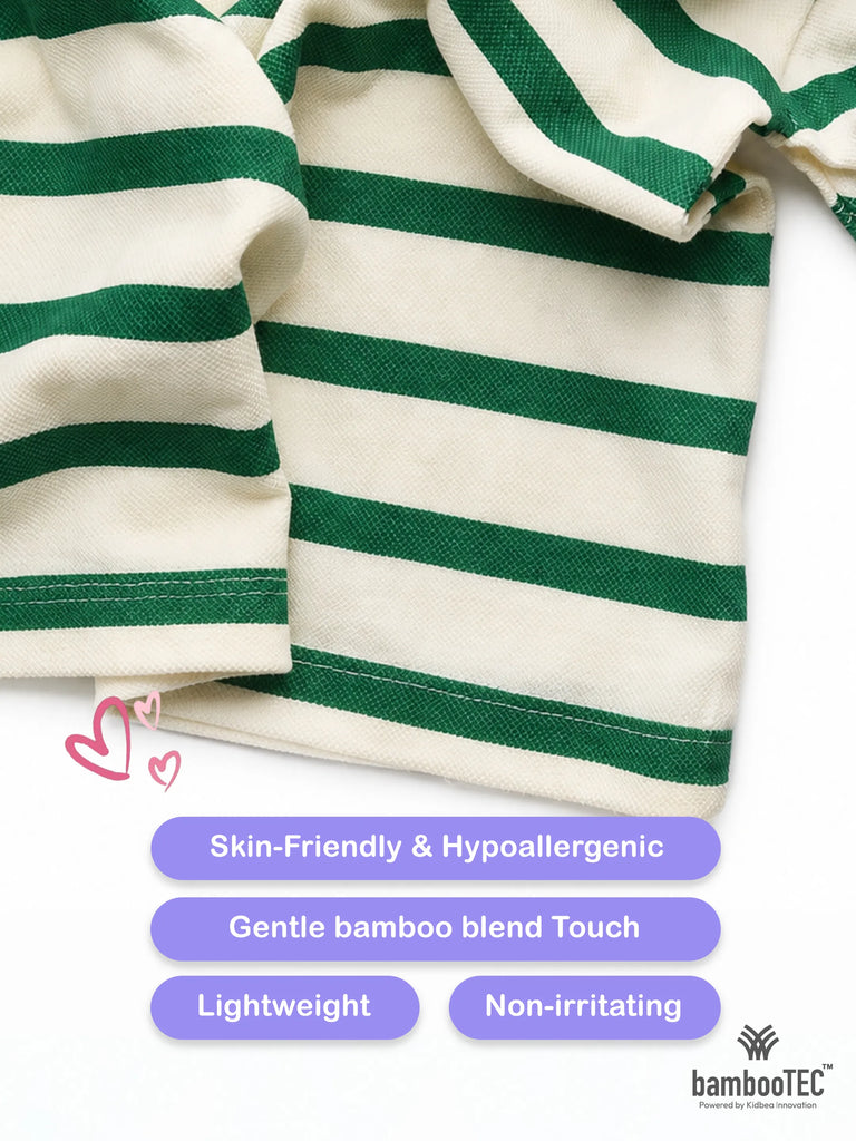 Boys Bamboo Fabric Green Striped Polo T-Shirt