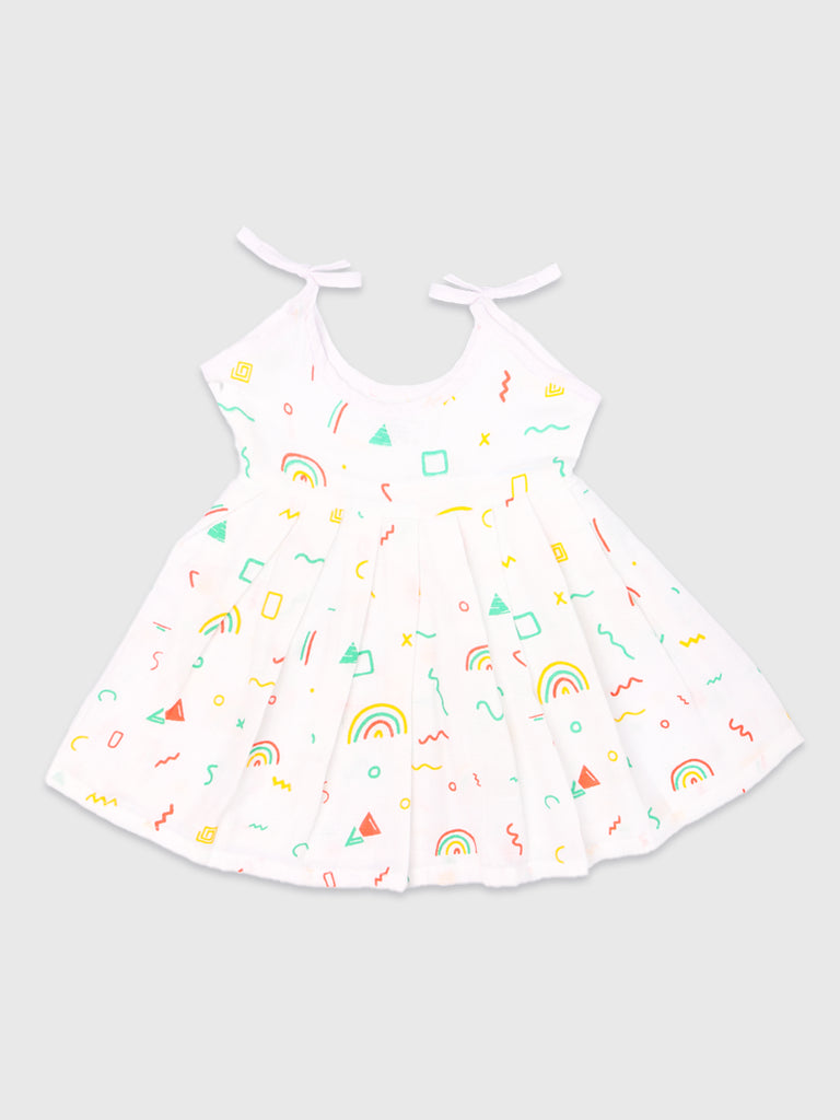 Kidbea Extra Soft Muslin Cotton Fabric Baby Girls Frock | Pack of 4 | Rainnbow, Space, Mickey and Butterfly | Print May Vary