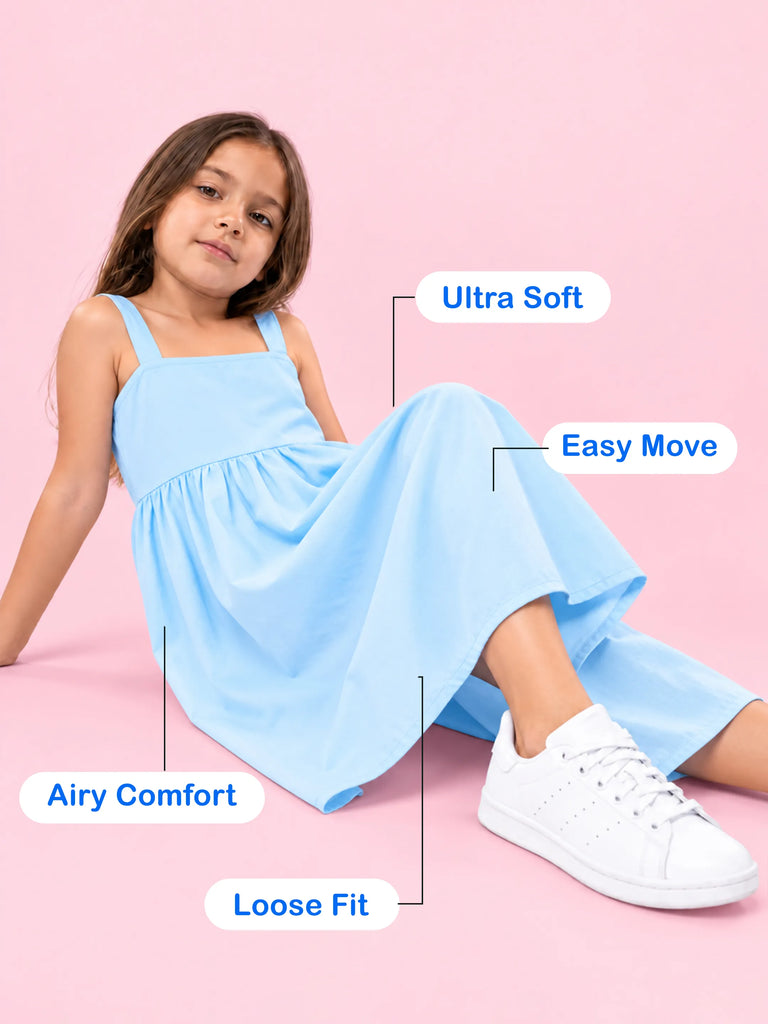Girls Cotton Frock – Sleeveless Flared Dress with Waist Tie