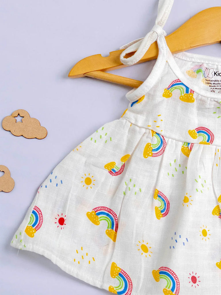 Extra Soft Muslin Baby Girls Frock Pack of 3 – Ice Cream, Space & Rainbow Prints