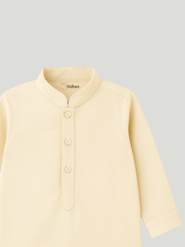 Kidbea Boys Kurta Pajama with Elegant Embroidered Jacket | Ethnic Set for Weddings & Festivals | Cream