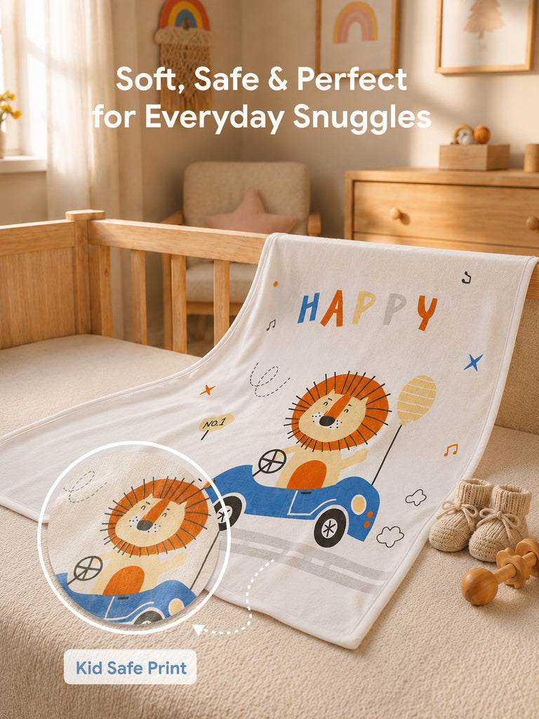 Bamboo Fabric Happy Lion Print Baby Blanket | Ultra Soft Swaddle Blanket | 110 × 110 cm