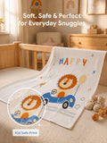 Bamboo Fabric Happy Lion Print Baby Blanket | Ultra Soft Swaddle Blanket | 110 × 110 cm