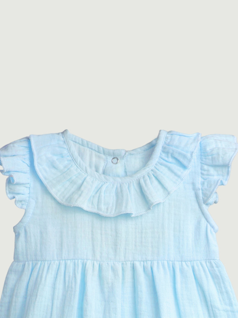 Light Linen Girls Dress Set | Pack of 2 (Sky Blue & Mustard Yellow)
