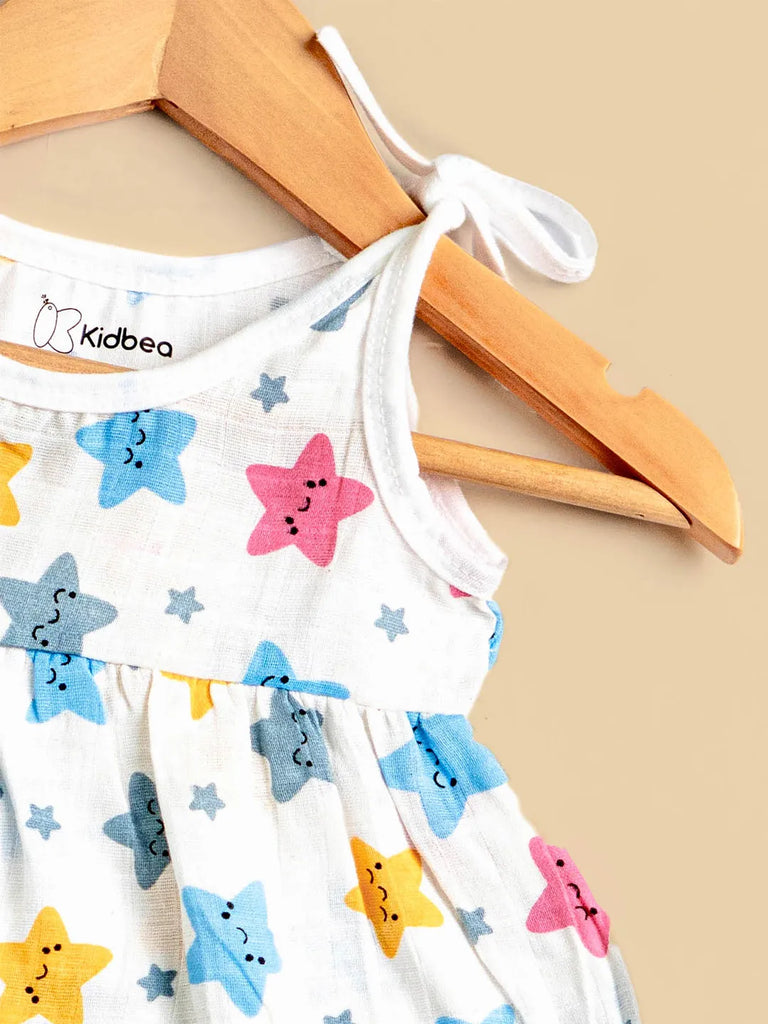 Extra Soft Muslin Baby Girls Frock Pack of 5 – Ice Cream, Star, Dinosaur, Car & Space Prints