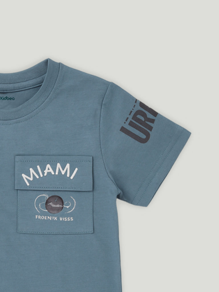 Kidbea Boys Summer T-Shirt and Shorts Co-Ord Set | Soft Cotton Blend Outfit for Kids |Teal