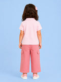Girls Cotton Co-Ord Set – Pink Polo T-Shirt & Cargo Pants