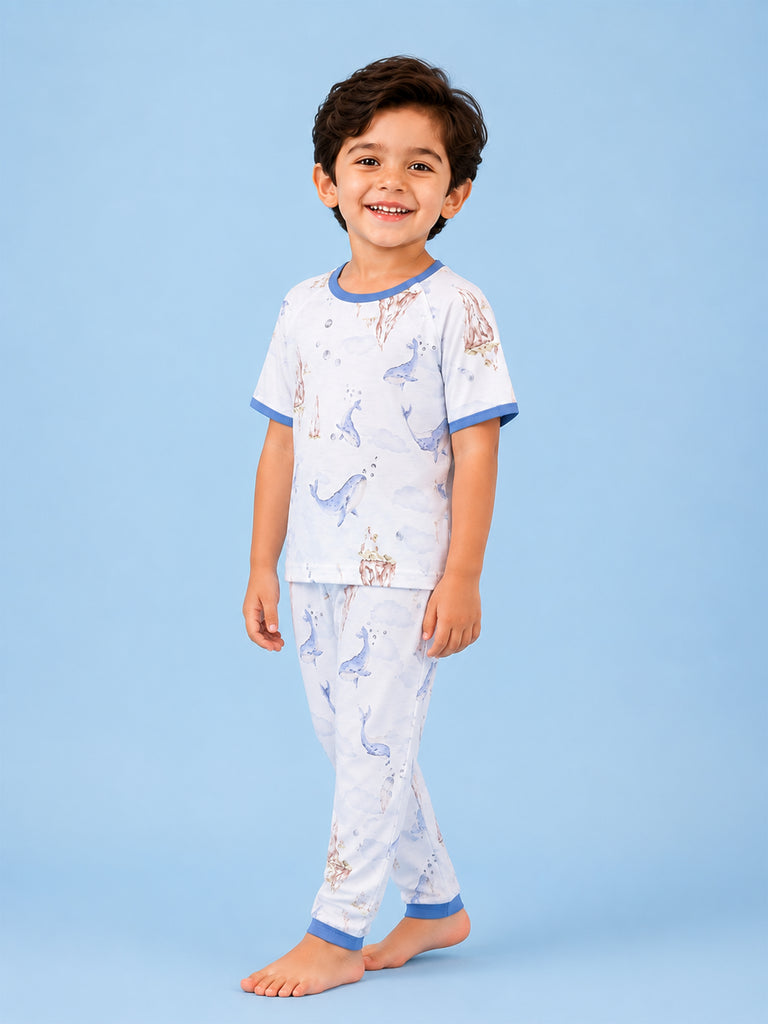 BambooTEC™ Unisex Bamboo Fabric Blue Whale Print T-Shirt & Pyjama Set
