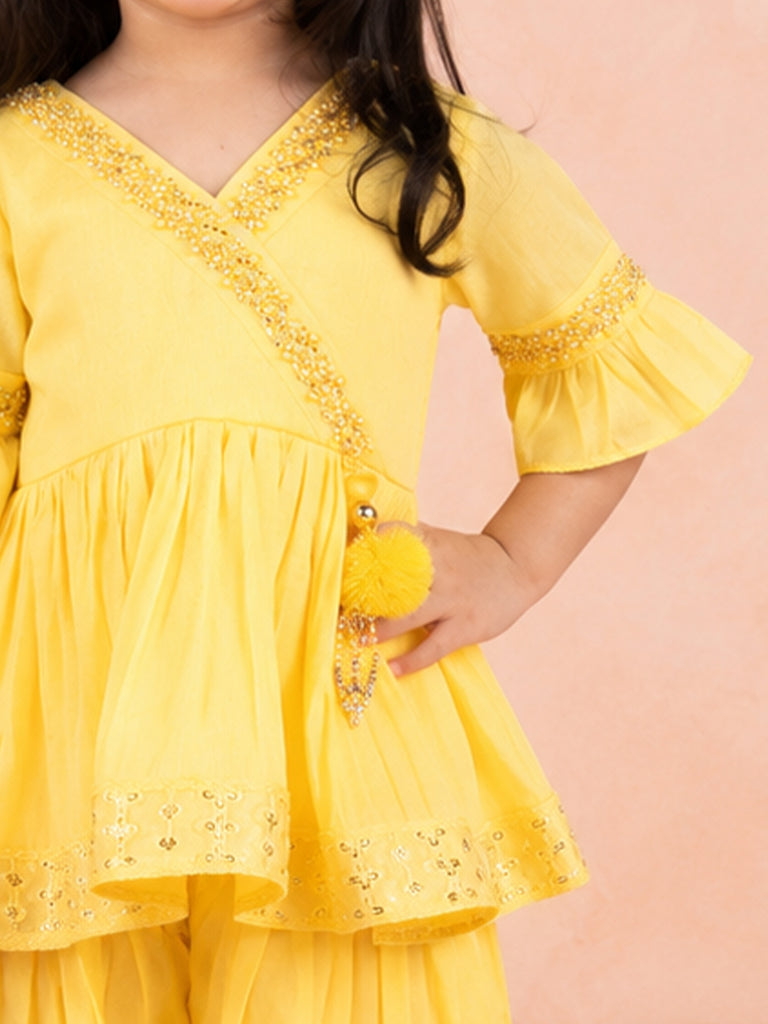 Girls Yellow Ethnic Kurta & Dhoti Set – Embroidered Festive Wear