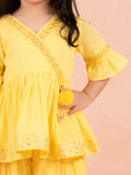 Girls Yellow Ethnic Kurta & Dhoti Set – Embroidered Festive Wear