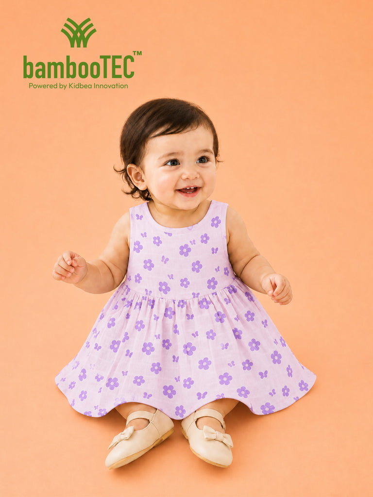 BambooTEC™ Bamboo Muslin Baby Frock – Floral Butterfly Print, Soft & Breathable Dress