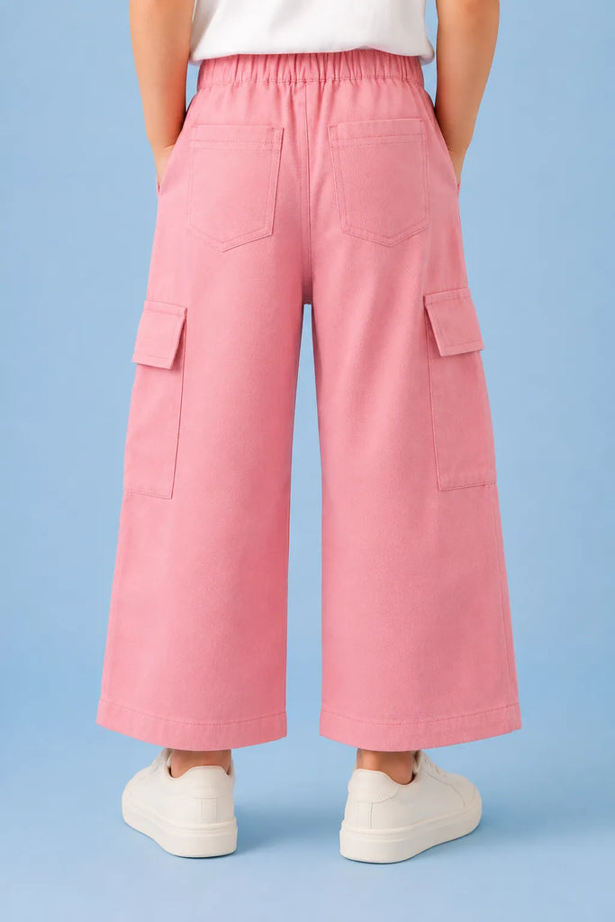 Girls Pink Cotton Cargo Pants – Comfortable & Stylish Everyday Bottomwear