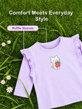 Girls Lavender Full-Sleeve Top – Strawberry Kitty Print