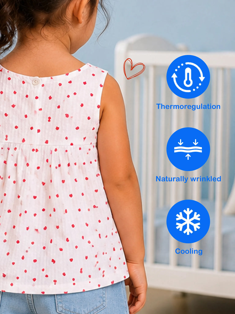 Girls Cotton White Heart Print Top