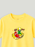 Bamboo Fabric Unisex Kids T-Shirt – Soft Breathable Yellow Skateboard Print Half Sleeve Tee