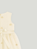 Kidbea Baby Girl Party/Birthday Dress | Sleeveless Stylish Frock with White Heart Embroidery & Tulle Layer | Ideal for Toddlers & Infants Cream