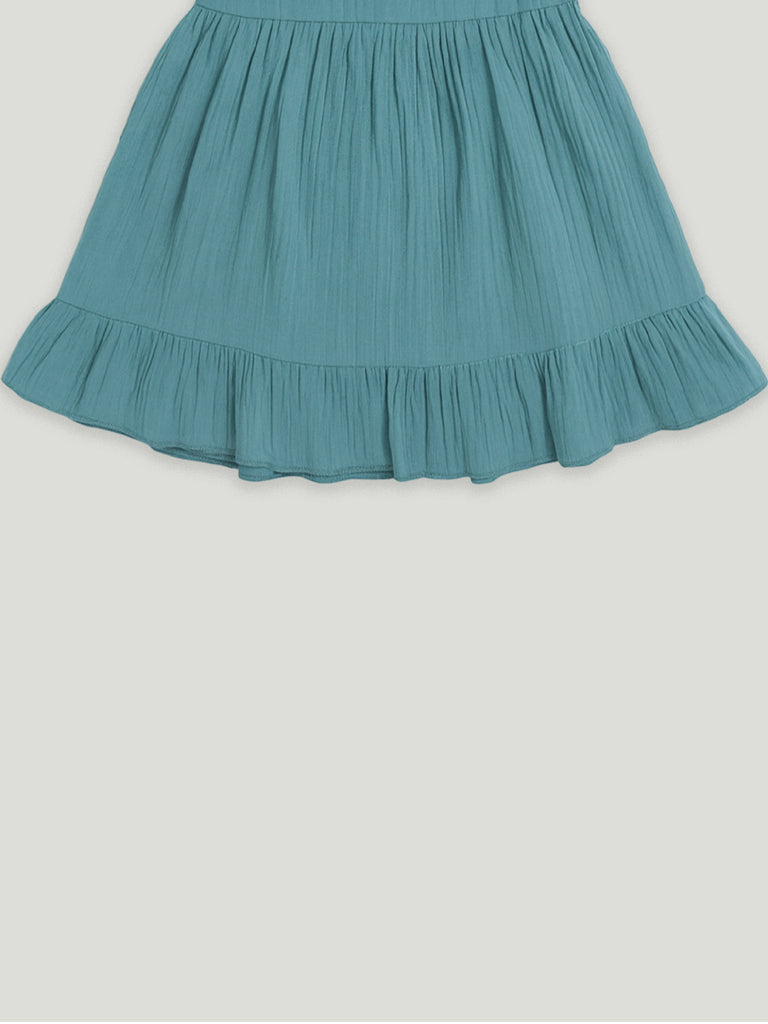 Light Linen Charming Teal Frock | Elegant & Comfortable
