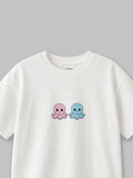 Organic Cotton White Round Neck Octopus Print Half Sleeve T-Shirt for Kids | Unisex