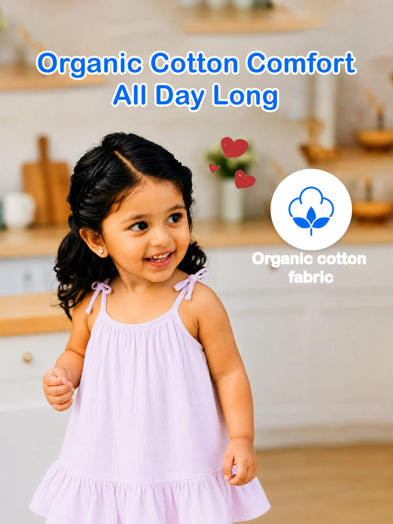 Organic Cotton Girls Sleeveless Summer Dress with Ruffle Hem - Lavender