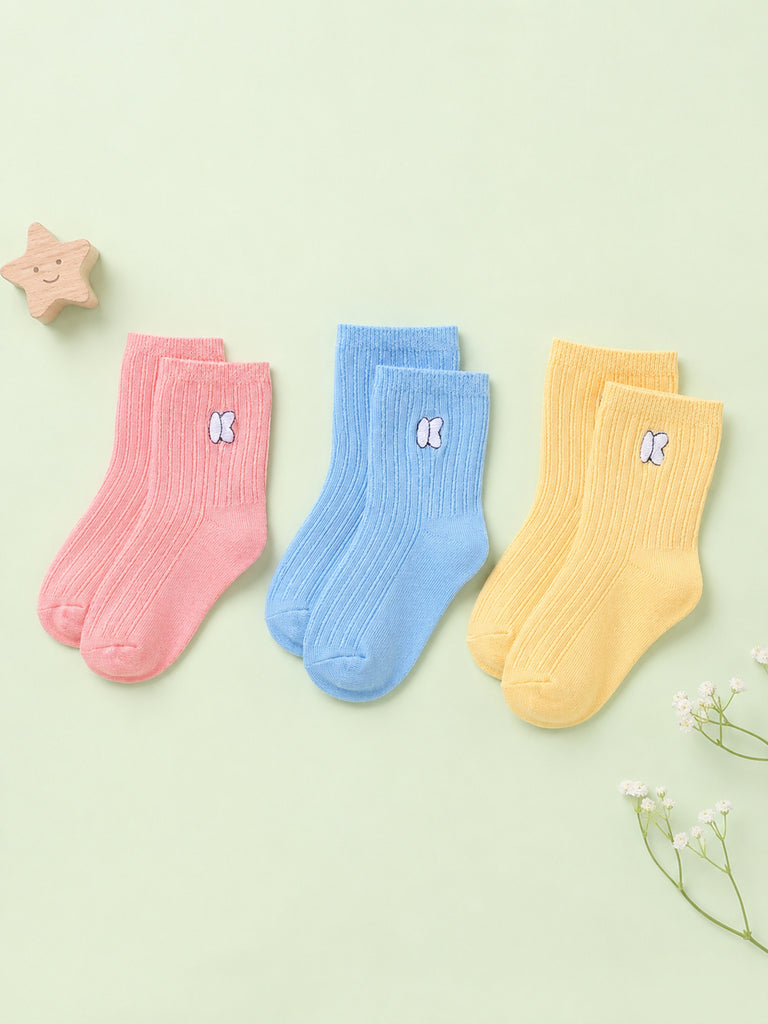 Bamboo Fabric Kids Ribbed Crew Socks Combo Pack – Pink, Sky Blue & Yellow (Pack of 3)
