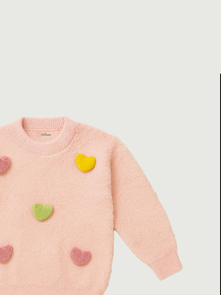 Baby Girls Faux Fur Winter Sweater | Ultra-Soft 3D Heart Pullover
