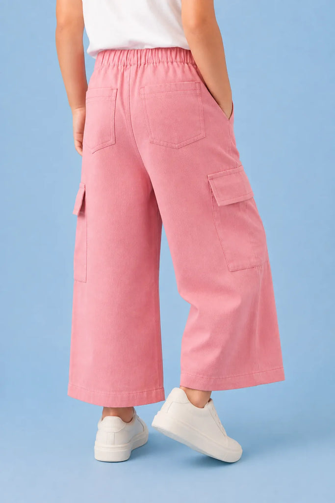 Girls Pink Cotton Cargo Pants – Comfortable & Stylish Everyday Bottomwear
