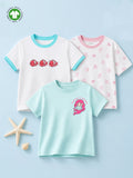 Organic Cotton Girls Clownfish, Mermaid & Ocean Treasures Print Half Sleeve T-Shirt Combo Pack (Pack of 3)