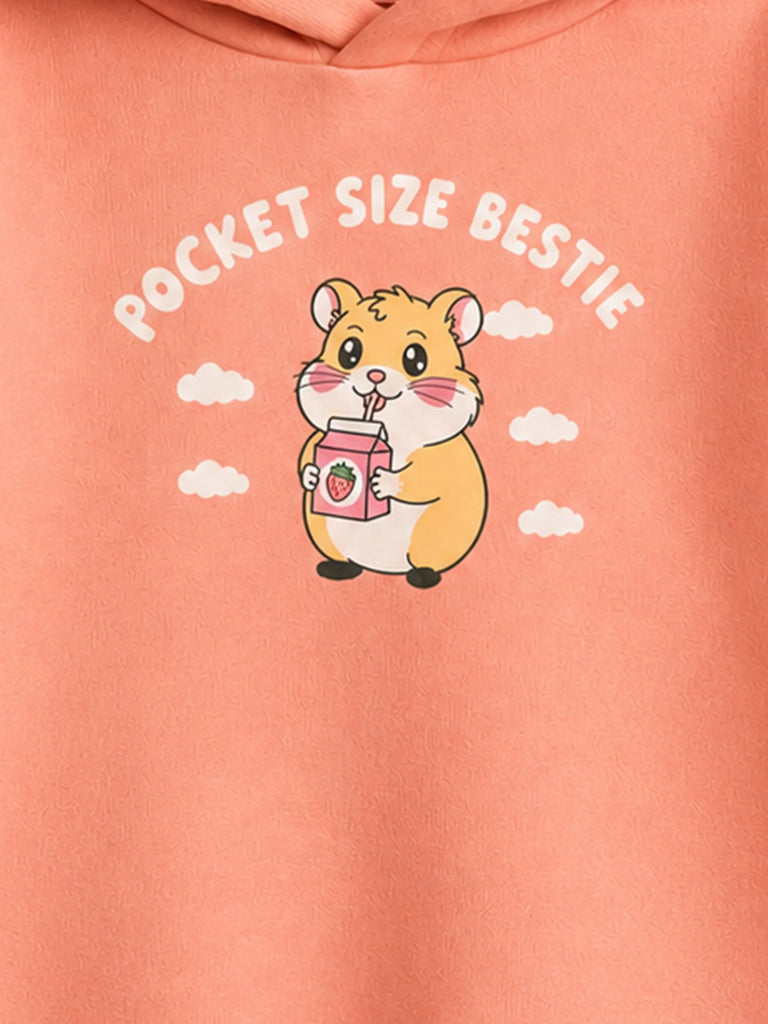 Unisex Peach Hoodie – Pocket Size Bestie Hamster Print Sweatshirt