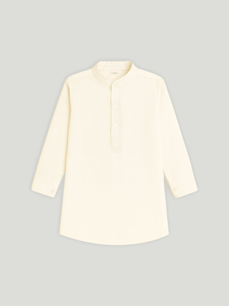 Kidbea Boys Kurta Pajama with Asymmetric Embroidered Jacket | Ethnic Wear Set for Weddings & Festivals | Cream