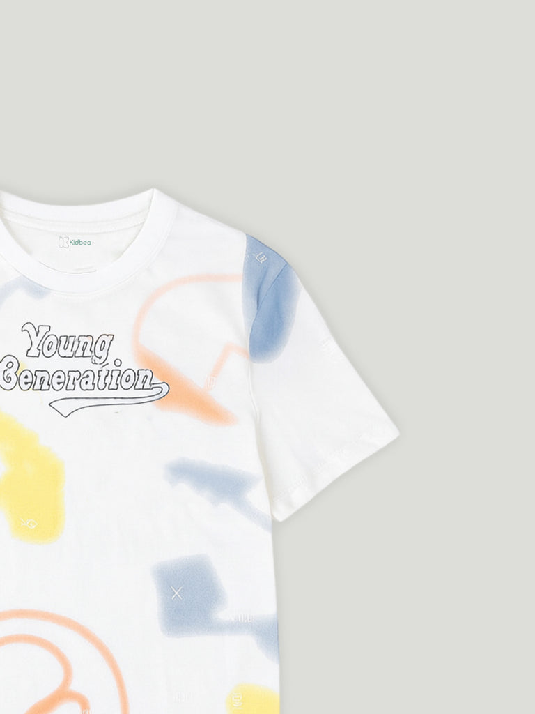 Kidbea Boys Summer Co-Ord Set | Cotton T-Shirt and Shorts for Kids | White