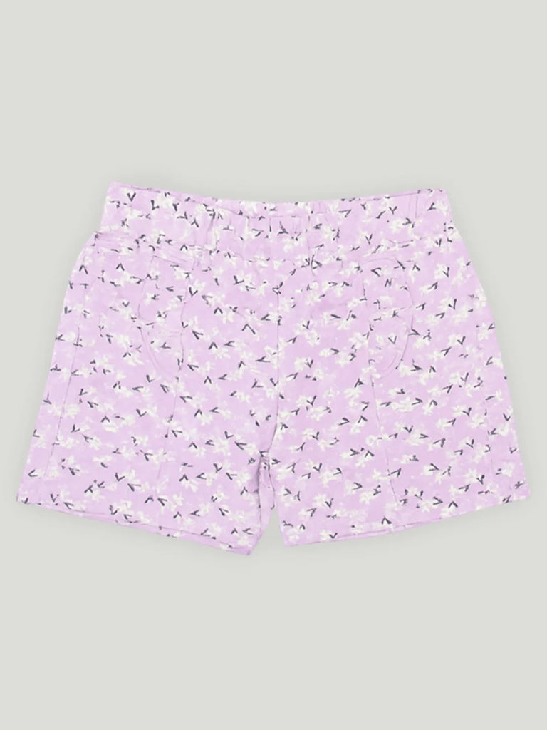 Girls Floral Print Sleeveless Tank Top and Elastic Waist Shorts Clothing Set | Purple