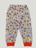 Unisex Kids Cotton Nightsuit Set | Hello Spring Print | Full Sleeves Sleepwear | Purple