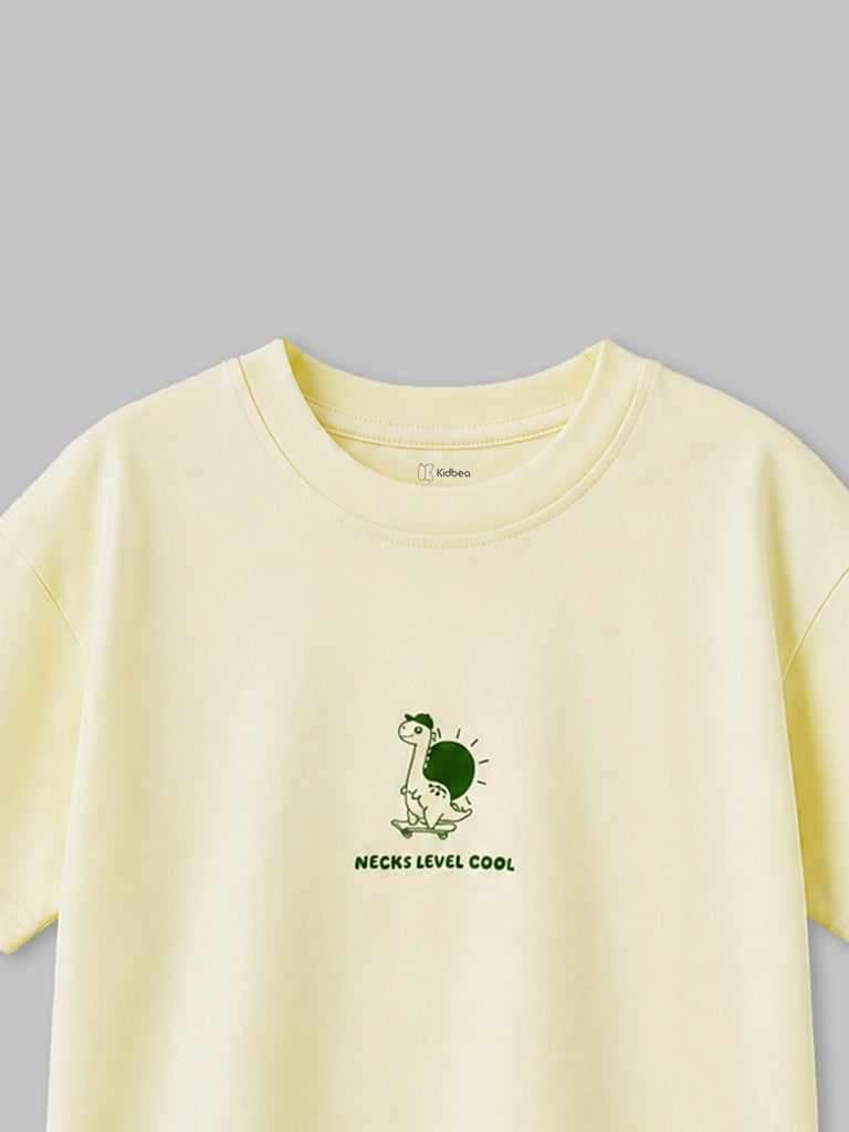 Organic Cotton Lemon Yellow Turtle Print Round Neck Half Sleeve T-Shirt for Boys
