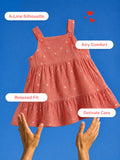 Girls Organic Cotton Coral Floral Print Dress & Bloomers Set with Headband