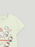 Kidbea Girls Cotton T-Shirt | Cute Hello Kitty Cartoon Print | Soft & Breathable | Casual Summer Wear for Toddlers & Kids Green