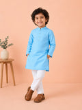 Boys Sky Blue Kurta & White Pajama Set – Traditional Festive Ethnic Wear