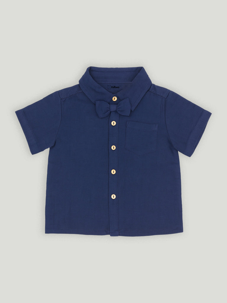 Light Linen Shirt & Pant Navy Blue Co-ord Set