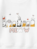 Unisex White Sweatshirt – Meow Cat Print Full-Sleeve Sweatshirt