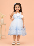 Girls Blue Partywear Frock – Sequin Embellished Bow Detail Dress