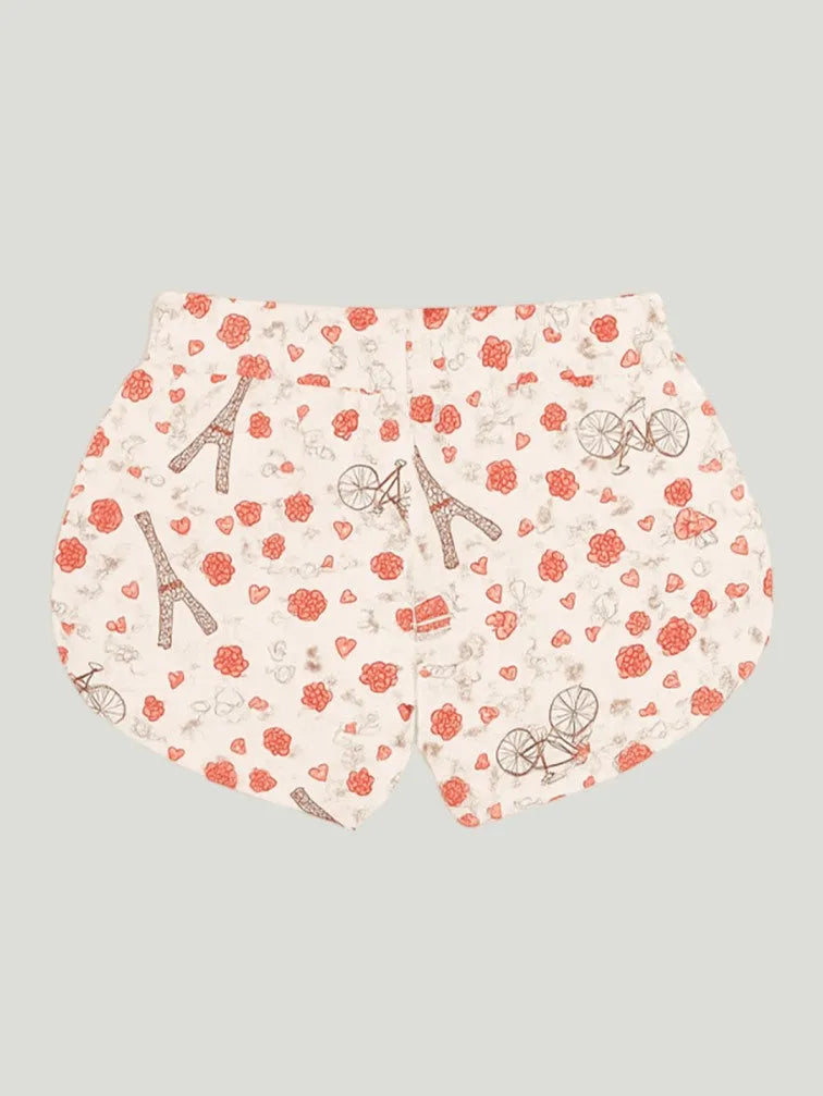 Girls Abstract Print Clothing Set | Ruffle Sleeve Tank Top and Matching Shorts | White